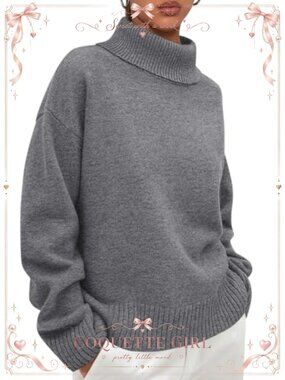 Womens Turtleneck Long Sleeve Chunky Knit Pullover Sweater Loose Fit